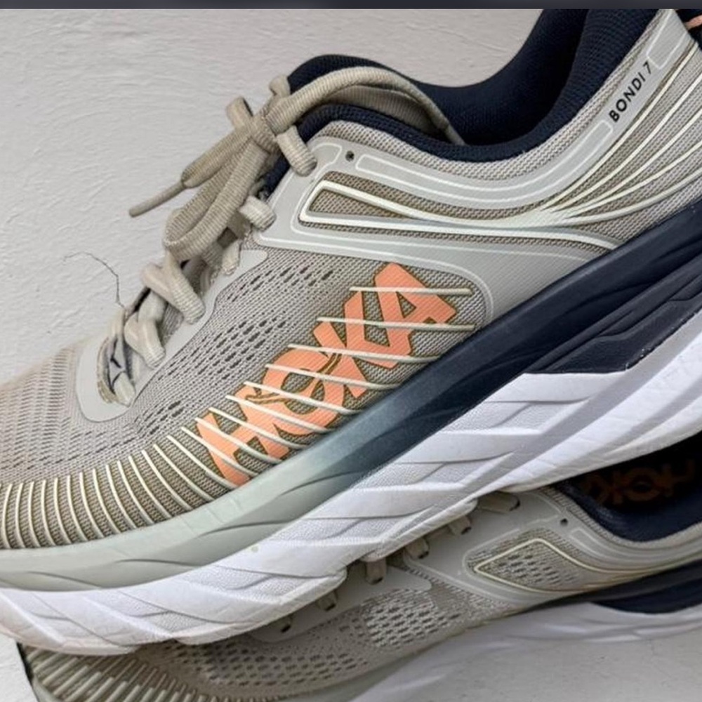 Hoka bondi Gray and Peach Athletic Shoes - Picture 2 of 5